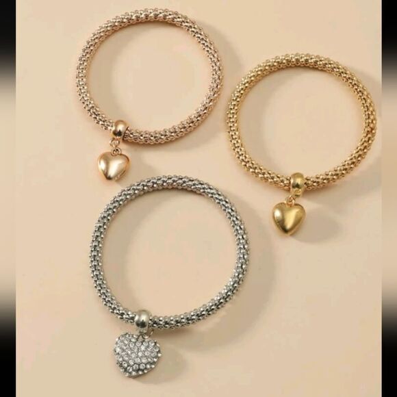 3pcs Rhinestone Heart Charm Bracelet - Picture 2 of 4